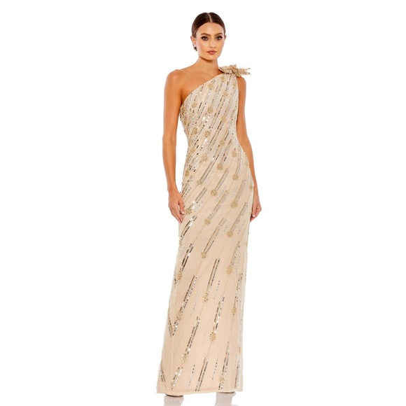 NWT MAC DUGGAL EMBELLISHED FLORAL DETAIL ONE SHOULDER GOWN DRESS 93739 - Picture 1 of 4